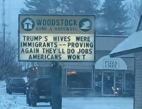 Video: Trump's Wives Sign Meme - Trump's wives meme win: epic sign humor at Woodstock Home & Hardware shows off a legendary immigration joke. Get ready to share this meme gold!