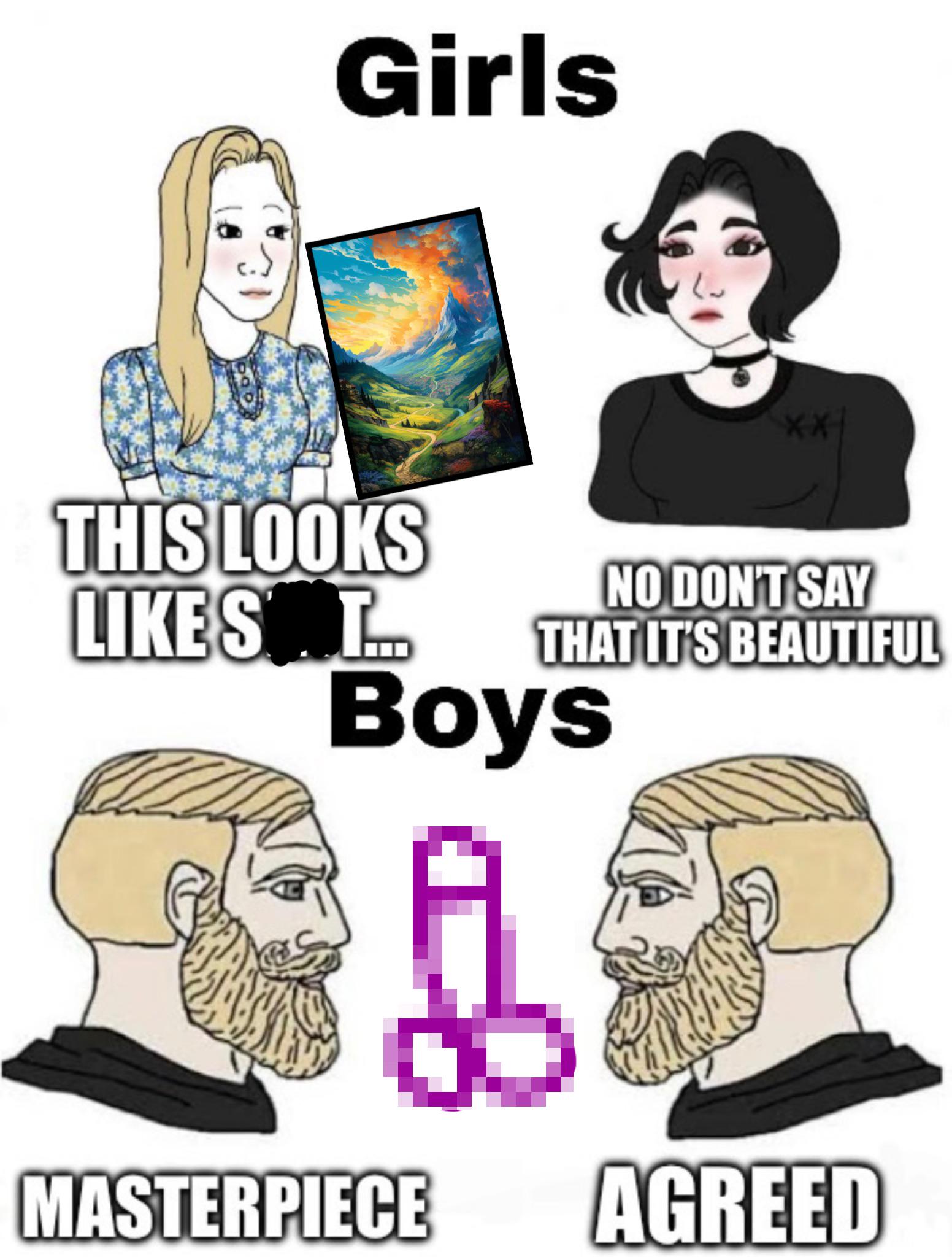 Image: Girls vs Boys Art Meme - Art critique showdown meme! Witness the contrasting art appreciation in this epic meme where girls and boys hilariously disagree. A masterpiece or not? Dive in!